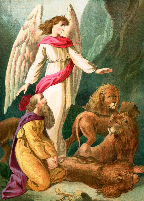 Daniel in the den of lions by English School