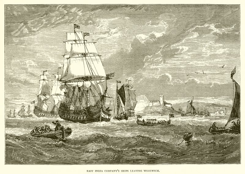 Doğu Hindistan şirketleri Woolwich'ten ayrılan gemiler (1623) by English School