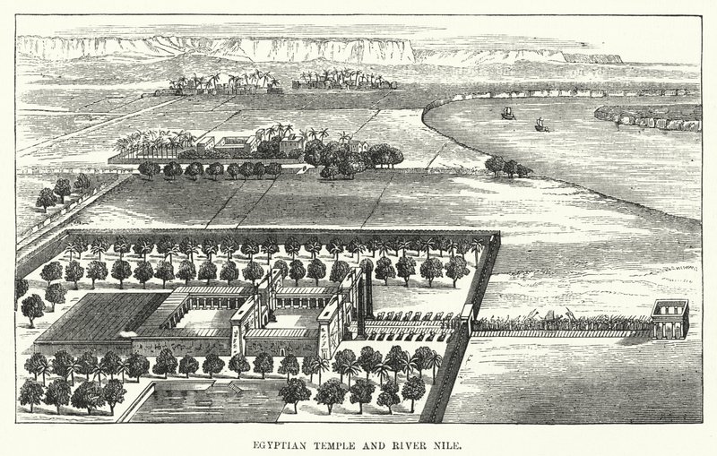 Mısır Tapınağı ve Nil Nehri (gravür) by English School