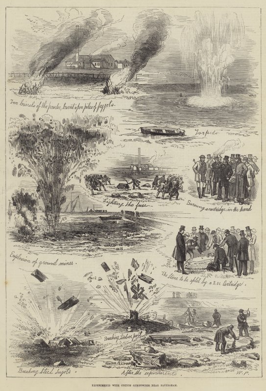 Faversham yakınında Pamuk Barut ile Deneyler (gravür) by English School