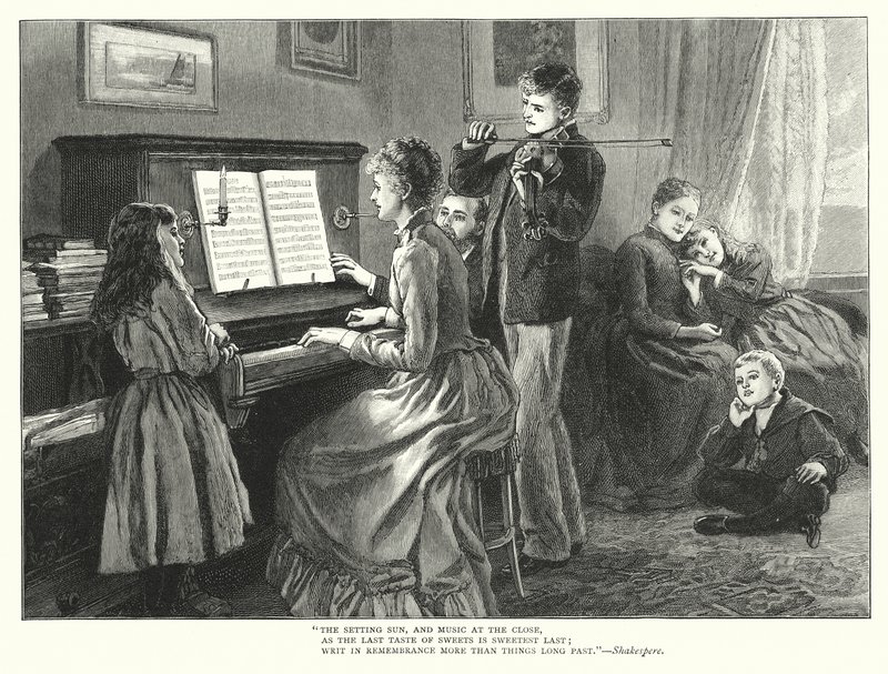 Aile birlikte müzik çalıyor (gravür) by English School