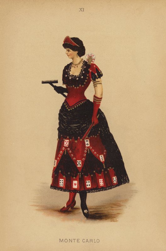 Süslü elbise kıyafetleri: Monte Carlo (renkli litho) by English School