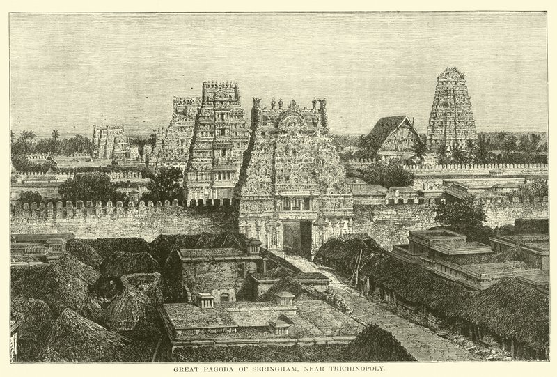 Trichinopoly yakınlarındaki Seringham Büyük Pagodası by English School