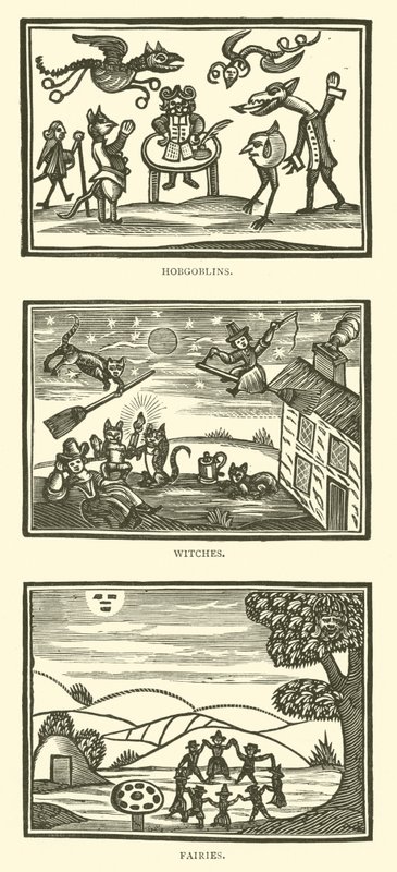 Hobgoblinler, cadılar, periler (tahta baskı) by English School