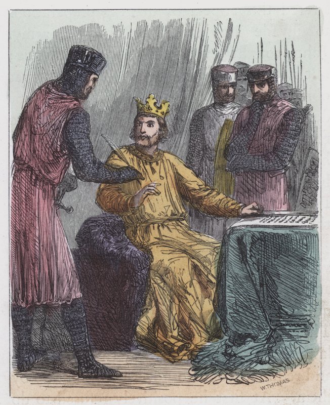 John Signing Magna Charta (renkli gravür) by English School
