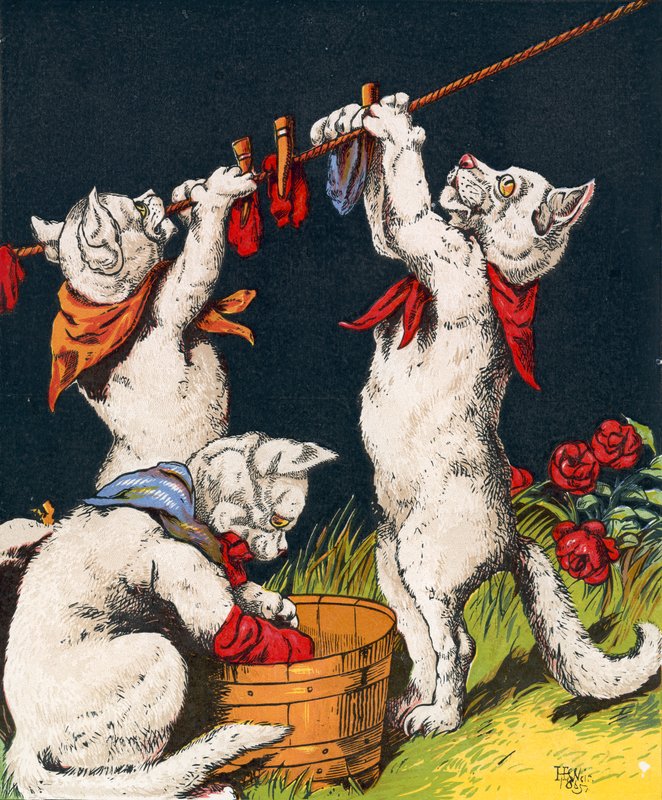 Eldivenlerini yıkayan kedi yavruları by English School