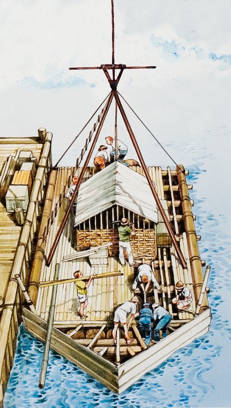 Kon-Tiki balsa ağacından inşa ediliyor by English School