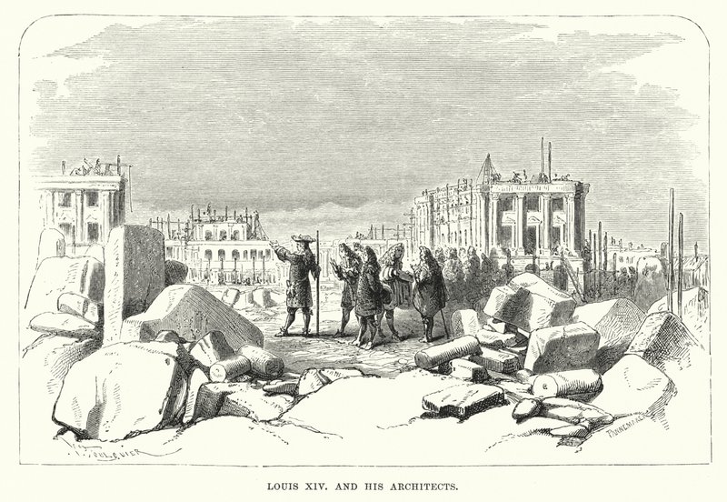 Louis XIV ve Mimarları (gravür) by English School