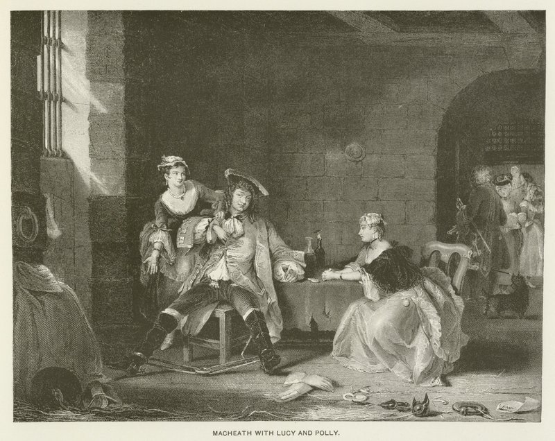 Lucy ve Polly ile Macheath (gravür) by English School
