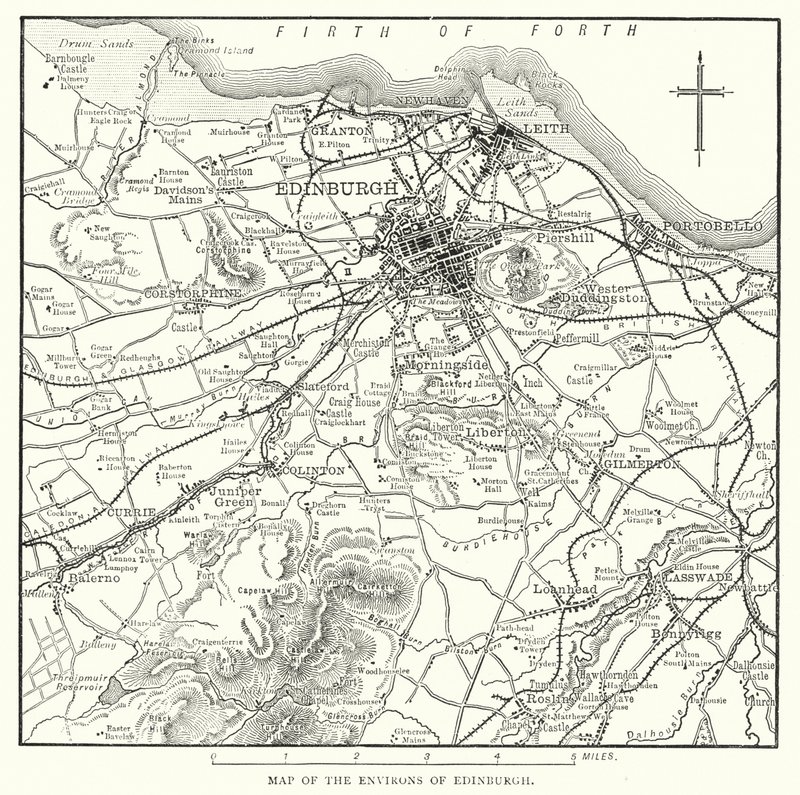 Edinburgh Çevre Haritası (gravür) by English School
