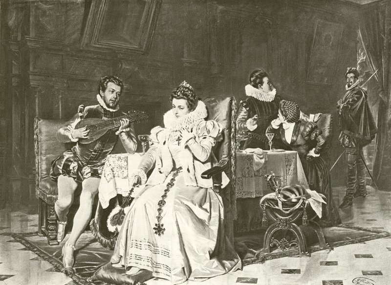 Mary Stuart ve Rizzio (gravür) by English School