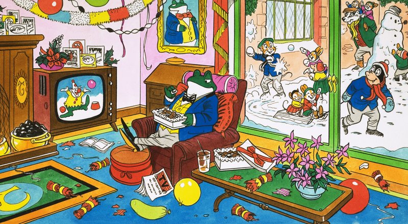 Bay Toad renkli televizyon izliyor by English School
