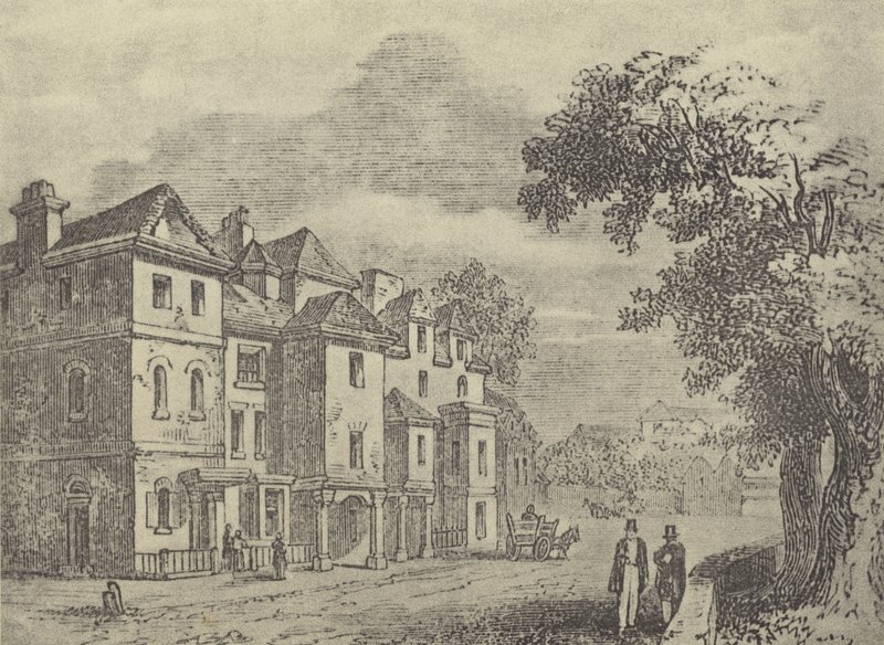 Kolej cepheli eski evler (gravür) by English School