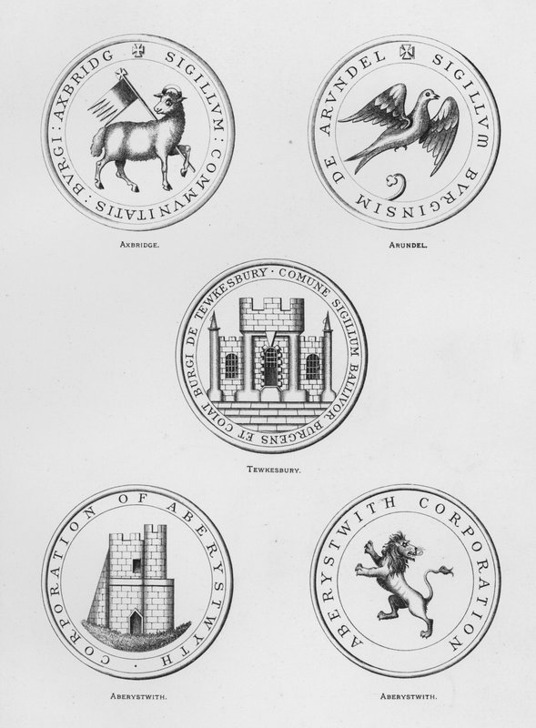 Kamu silahları: Axbridge; Arundel; Tewkesbury; Aberystwith (gravür) by English School