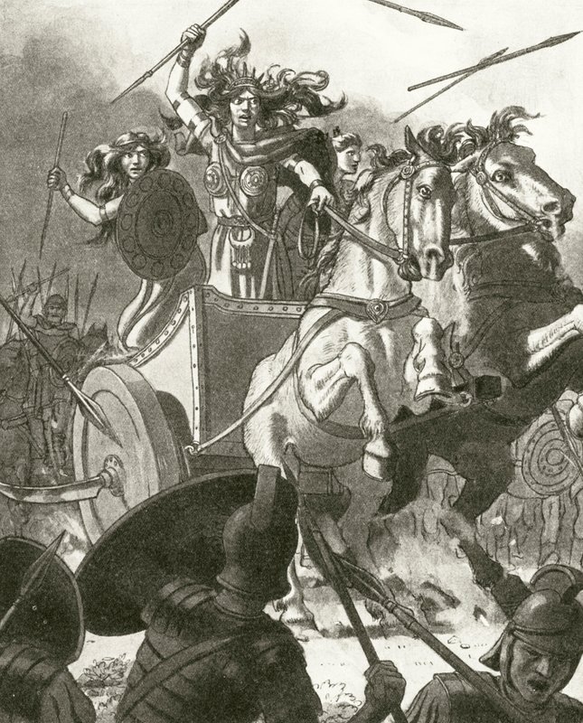 Kraliçe Boadicea arabasında (lito) by English School
