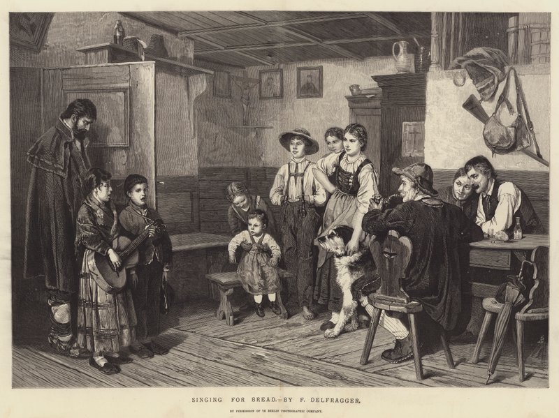 Ekmek için şarkı söylemek (gravür) by English School