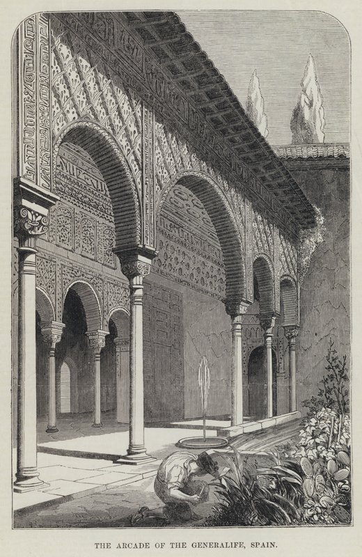 Generalife Arcade, İspanya (gravür) by English School