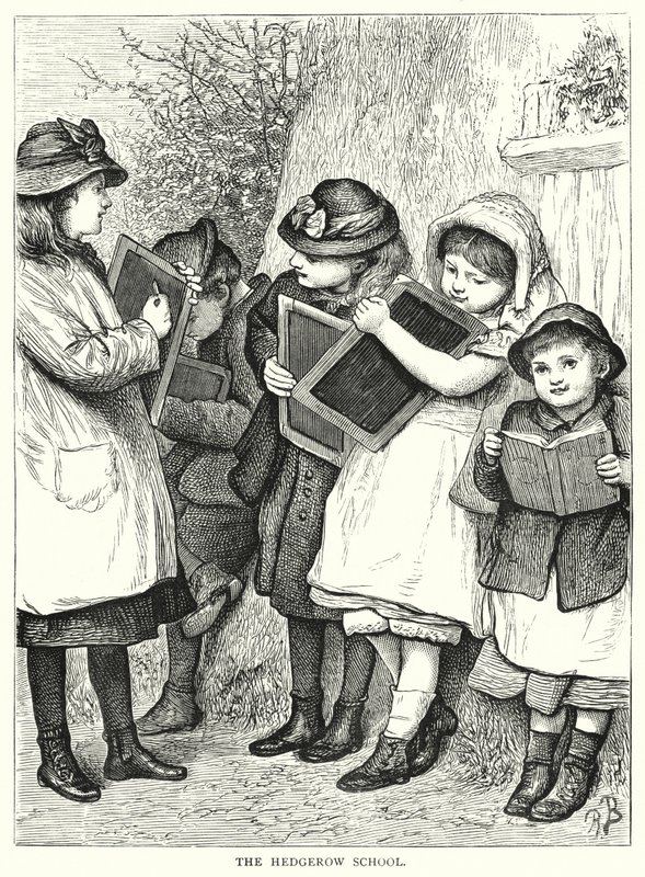 Hedgerow Okulu (gravür) by English School