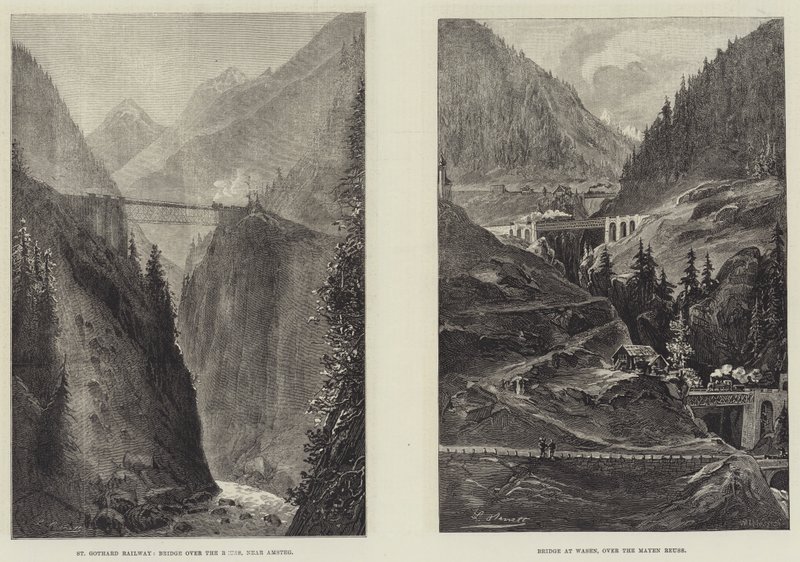 St Gothard Demiryolu Tüneli (gravür) by English School