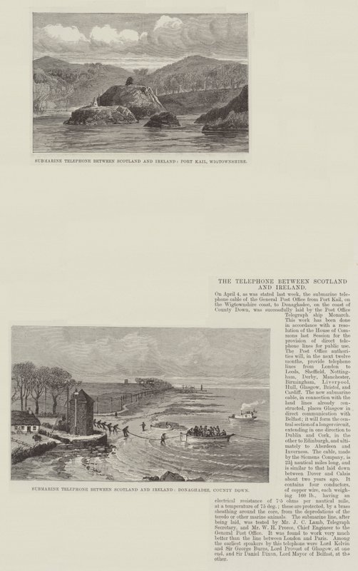 İskoçya ve İrlanda arasındaki telefon (gravür) by English School