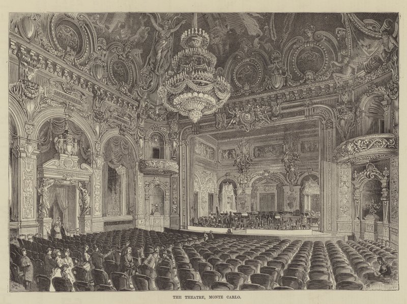 Tiyatro, Monte Carlo (gravür) by English School