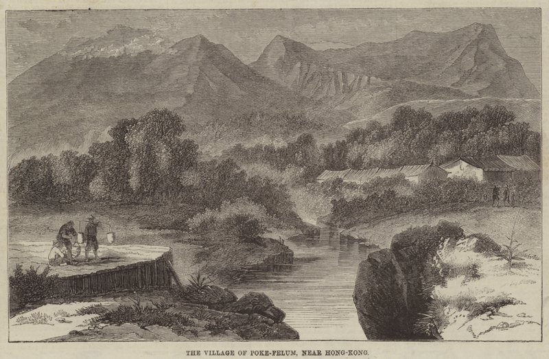 Hong Kong yakınlarındaki Poke-Felum Köyü (gravür) by English School