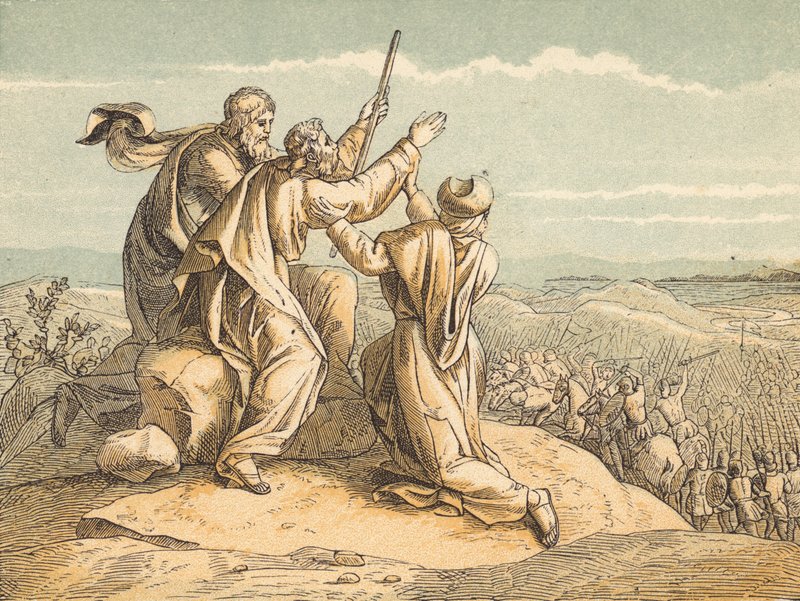 Amalek ile Savaş (renkli gravür) by English School