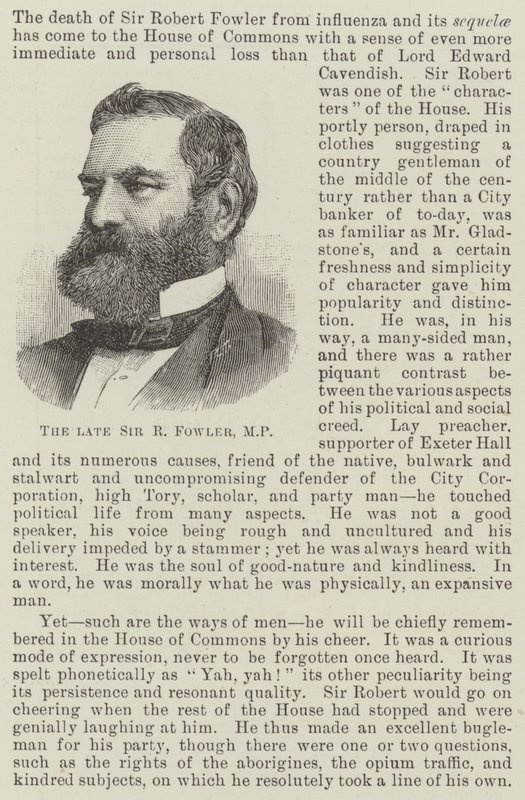 Merhum Sir R Fowler, MP (gravür) by English School