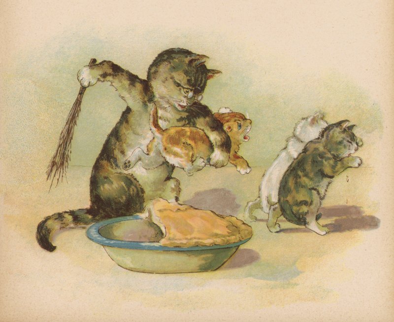 Üç Küçük Yavru Kedi Eldivenlerini Kaybetti (kromolitho) by English School