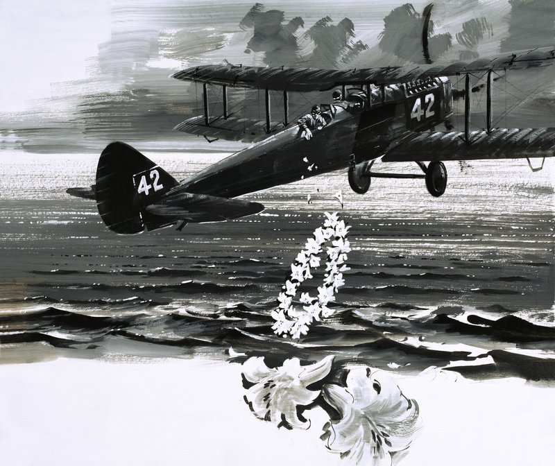 Unidentified bi-plane dropping a wreath by English School
