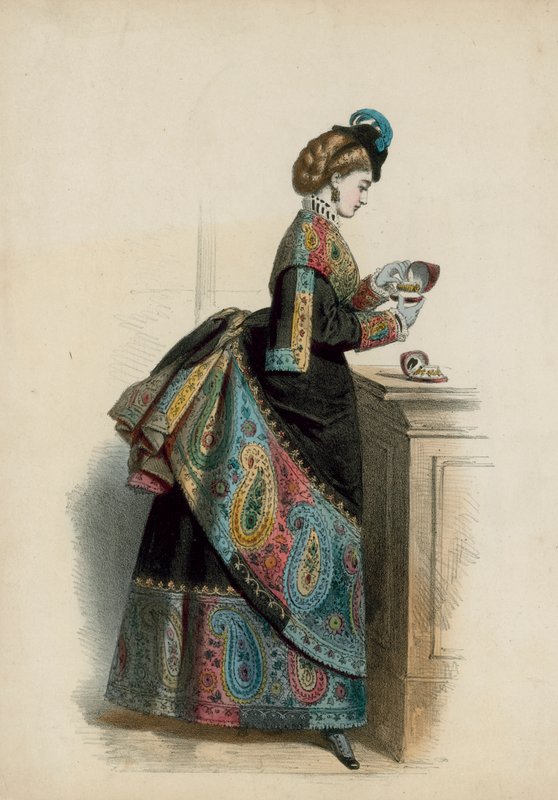 Viktorya dönemi moda plakası (renkli gravür) by English School