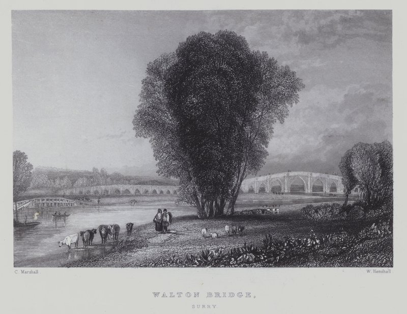 Walton Köprüsü, Surrey (gravür) by English School