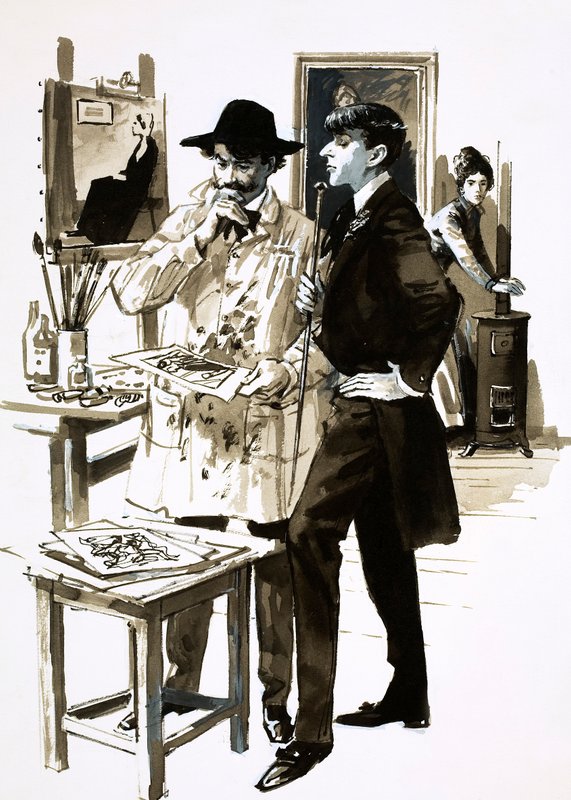 Whistler ve Aubrey Beardsley (kağıt üzerinde guaj) by English School