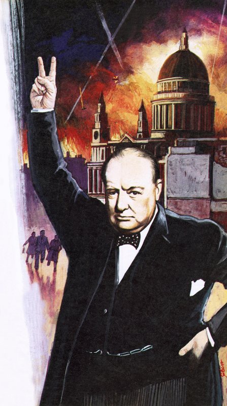 Blitz sırasında Winston Churchill by English School