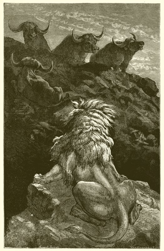 Aslan ve Dört Boğa by Ernest Henry Griset