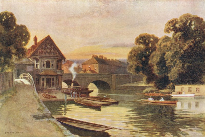Folly Bridge, Oxford (renkli taş) by Ernest William Haslehust