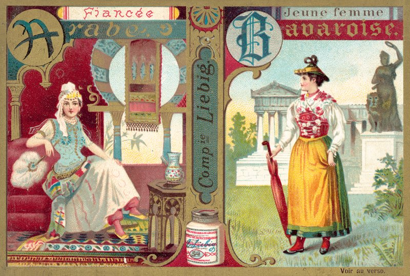 Arap nişanlısı ve genç Bavyeralı kadın (chromolitho) by European School