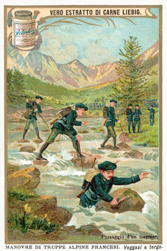 Bir dağ selini geçmek (chromolitho) by European School