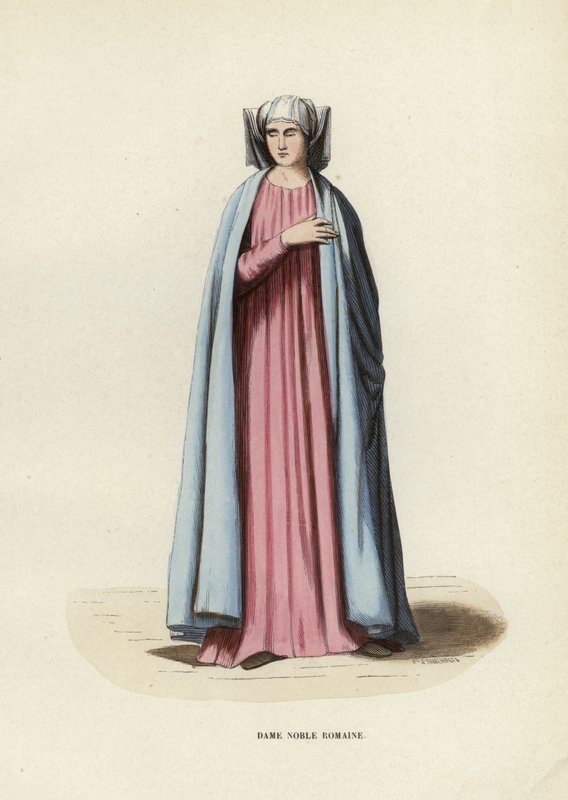 Dame Noble Romaine (renkli gravür) by European School