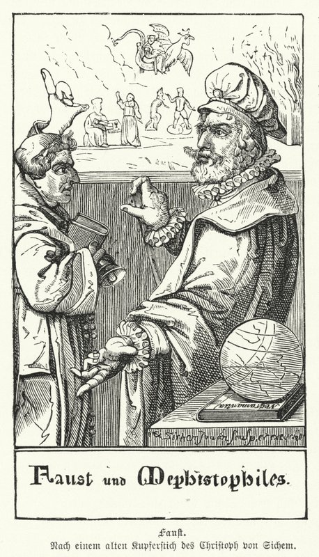 Faust ve Mephistopheles (gravür) by European School