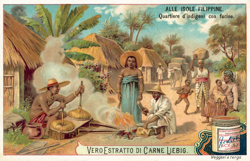 Bir köyde Filipinli demirci (chromolitho) by European School