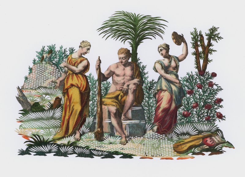 Bahçedeki Herakles (renkli gravür) by European School