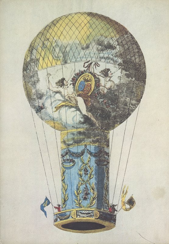 Sıcak hava balonu (renkli gravür) by European School
