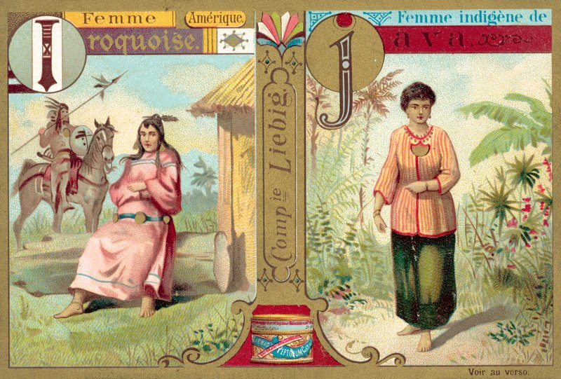 Iroquois ve Cava kadınları (chromolitho) by European School