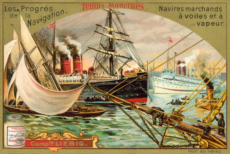 Modern yelkenli ve buharlı ticaret gemileri (chromolitho) by European School