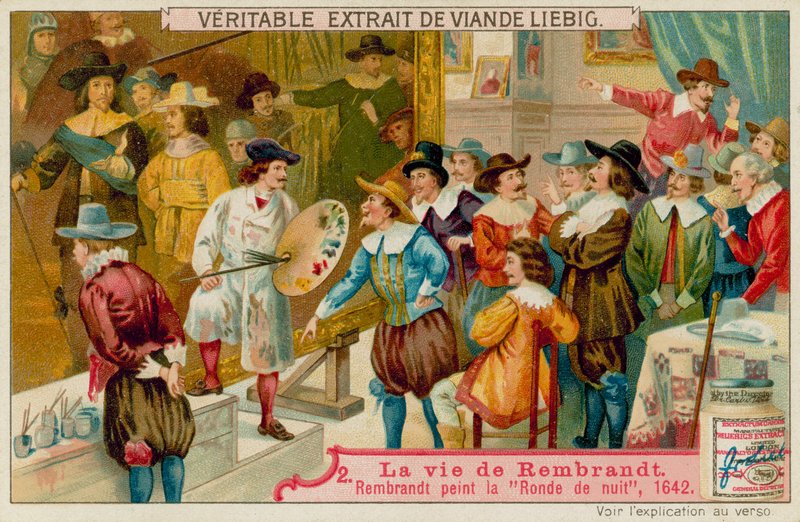 Rembrandt Paints Gece Saati (chromolitho) by European School