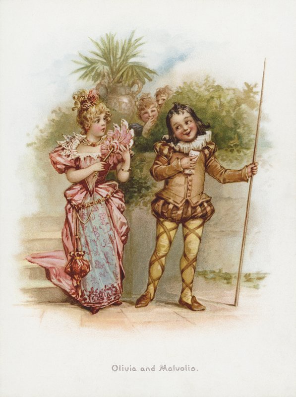 Olivia ve Malvolio (kromolitho) by Frances Brundage