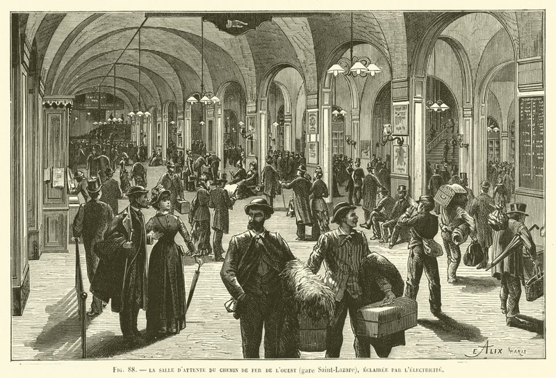 Elektrikle Aydınlatılan Batı Demiryolu Bekleme Odası (Saint-Lazare istasyonu) by French School