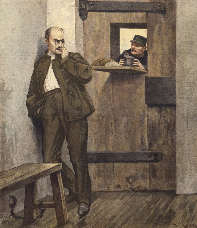 Alfred Dreyfus hapishane hücresinde by French School