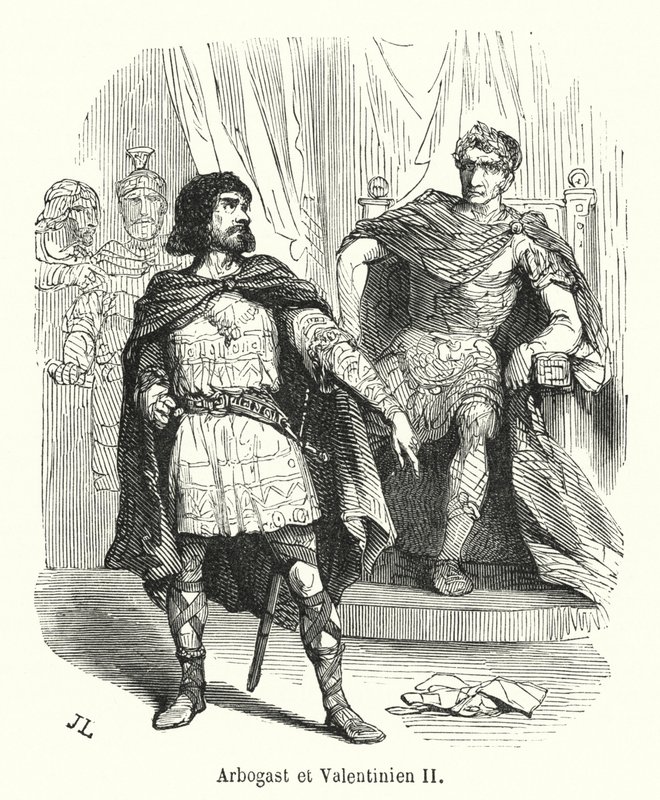 Arbogast ve Valentinianus II (gravür) by French School